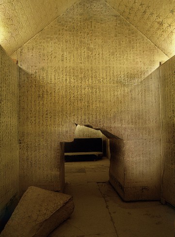 The pyramid of Unas, Saqqara, The interior walls are inscribed with the Pyramid Texts. These inscriptions can be divided among some 750 utterances and 2,300 shorter spells. Egypt. Ancient Egyptian. Old Kingdom, 5th dynasty. Saqqara. (Photo by Werner Forman/Universal Images Group/Getty Images)